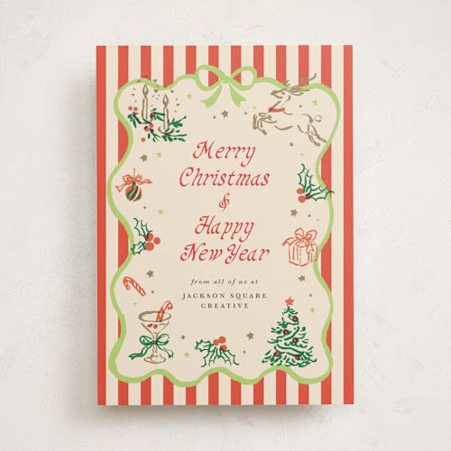 This is a candy cane twist business holiday cards with standard by Cass Loh called season’s embrace printing on signature in standard
