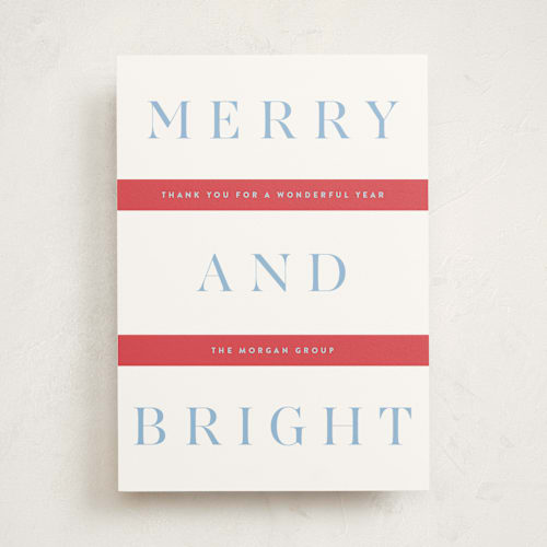 This is a stocking business holiday cards with standard by Alston Foster called festive stripes printing on signature in standard