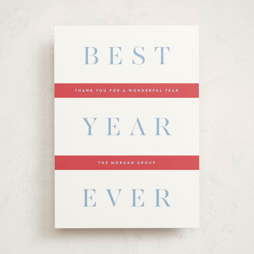 This is a stocking business holiday cards with standard by Alston Foster called festive stripes printing on signature in standard