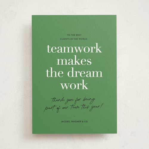 This is a grass business holiday cards with standard by Sara Hicks Malone called teamwork printing on signature in standard
