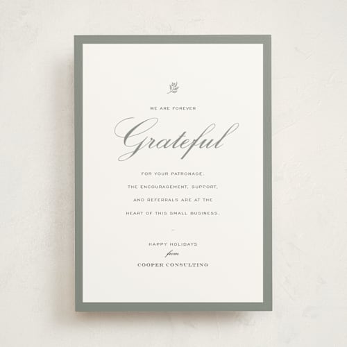 This is a sage business holiday cards with standard by Sara Hicks Malone called forever grateful printing on signature in standard