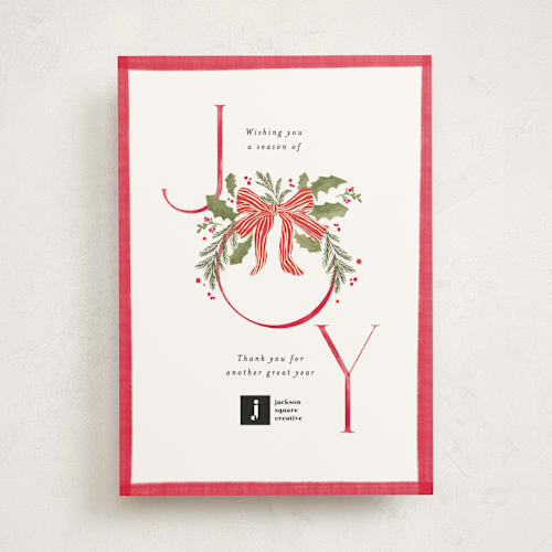 This is a candy cane business holiday cards with standard by Creo Study called vintage joy printing on signature in standard