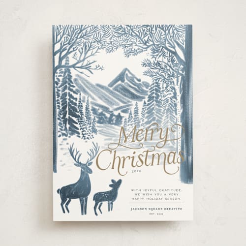 This is a blue spruce business holiday cards with standard by Jenna Holcomb called forest printing on signature in standard