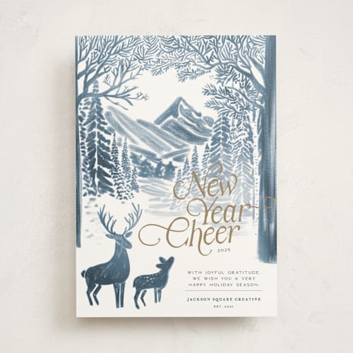 This is a blue spruce business holiday cards with standard by Jenna Holcomb called forest printing on signature in standard