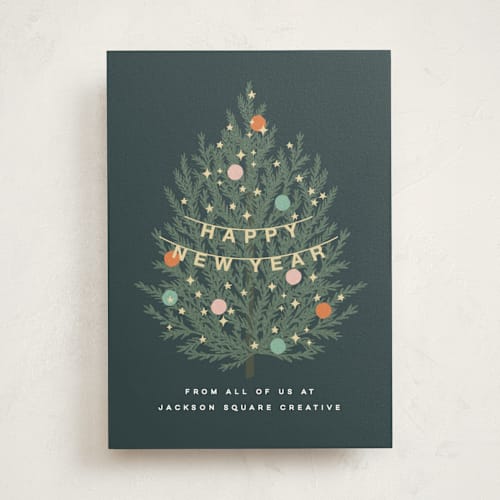 This is a blue slate business holiday cards with standard by Kristie Kern called joie printing on signature in standard