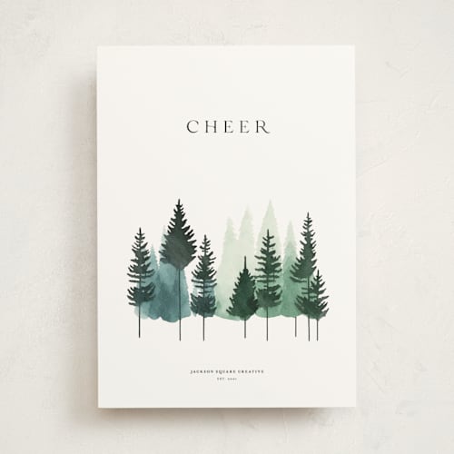 This is a pine business holiday cards with standard by Tatjana Koraksic called aquarelle trees printing on signature in standard