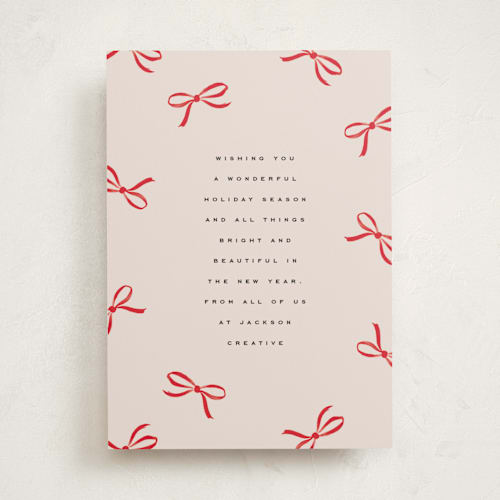 This is a crimson business holiday cards with standard by Olivia Kanaley Inman called wrapped up printing on signature in standard