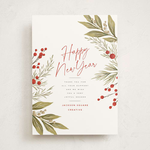 This is a holly berry business holiday cards with standard by Wildfield Paper Co called lauren + holly printing on signature in standard