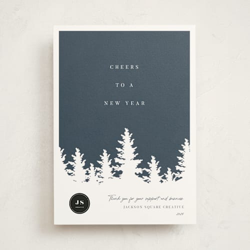 This is a winter sky business holiday cards with standard by Robin Ott called woodcut printing on signature in standard