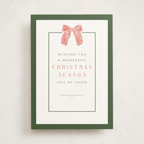 This is a spruce business holiday cards with standard by Cindy Reynolds called watercolor bow printing on signature in standard