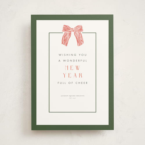 This is a spruce business holiday cards with standard by Cindy Reynolds called watercolor bow printing on signature in standard