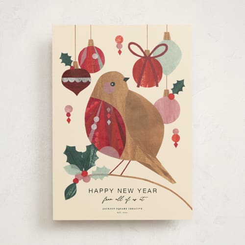 This is a berry business holiday cards with standard by Sarah Knight called robin printing on signature in standard