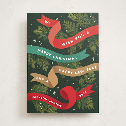 This is a pine business holiday cards with standard by Paper Raven Co. called ribbon box printing on signature in standard