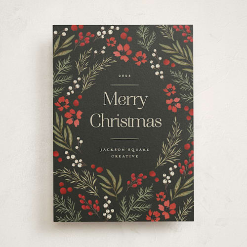 This is a winter garden business holiday cards with standard by Wildfield Paper Co called midnight garden printing on signature in standard