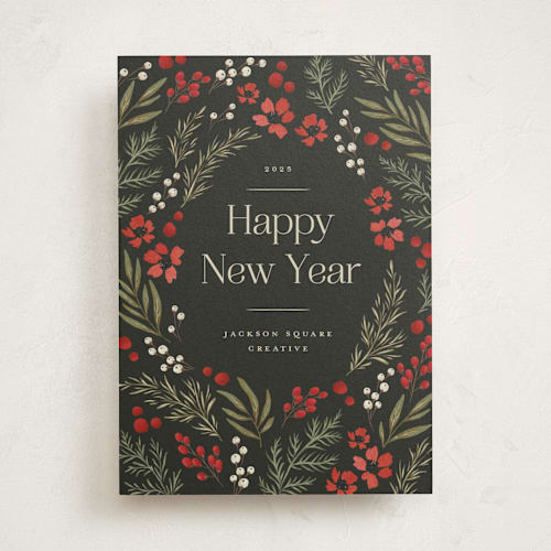 This is a winter garden business holiday cards with standard by Wildfield Paper Co called midnight garden printing on signature in standard