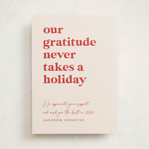 This is a candy cane business holiday cards with standard by Louise Kay called always grateful printing on signature in standard