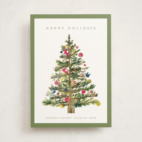This is a sage business holiday cards with standard by Nicole Walsh called watercolor tree printing on signature in standard
