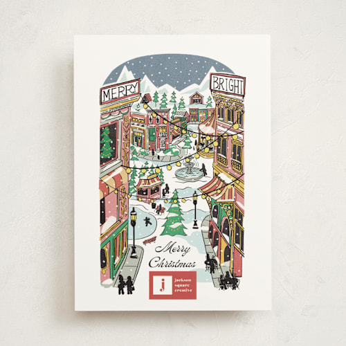 This is a cherry business holiday cards with standard by Becky Nimoy called quaint town square printing on signature in standard