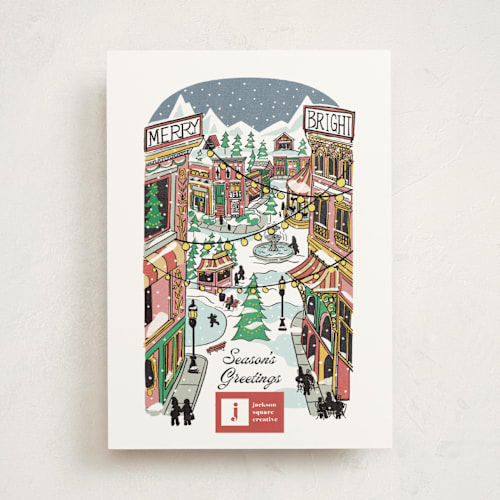 This is a cherry business holiday cards with standard by Becky Nimoy called quaint town square printing on signature in standard