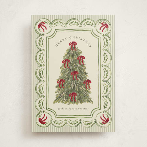This is a evergreen business holiday cards with standard by Chris Griffith called holiday bow tree printing on signature in standard