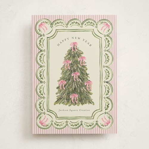 This is a peony business holiday cards with standard by Chris Griffith called holiday bow tree printing on signature in standard