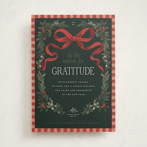 This is a cranberry business holiday cards with standard by Jenna Holcomb called surround printing on signature in standard
