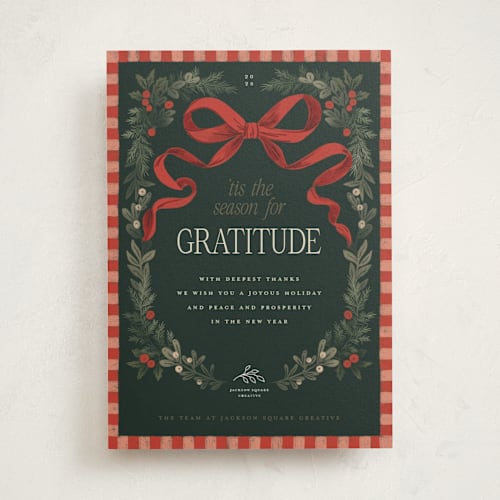 This is a cranberry business holiday cards with standard by Jenna Holcomb called surround printing on signature in standard