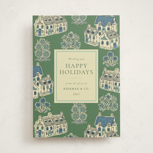 This is a cotswolds business holiday cards with standard by Jackie Crawford called cozy cottage toile printing on signature in standard