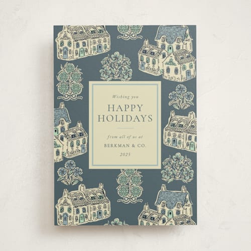 This is a frost business holiday cards with standard by Jackie Crawford called cozy cottage toile printing on signature in standard