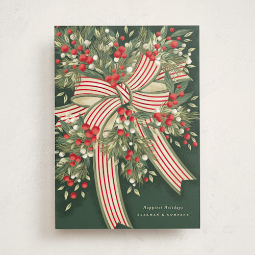 This is a forest business holiday cards with standard by Jackie Crawford called ribbon bouquet printing on signature in standard