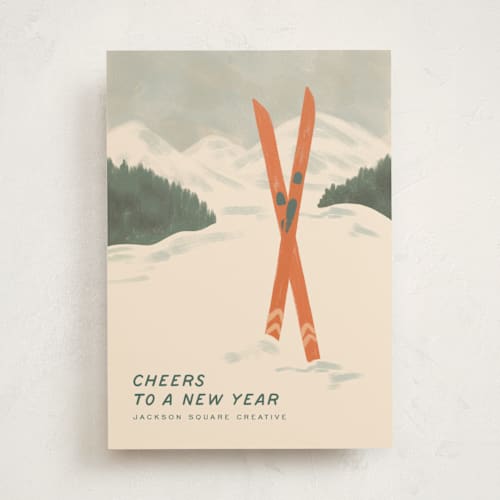This is a pine needle business holiday cards with standard by Creo Study called vintage ski season printing on signature in standard