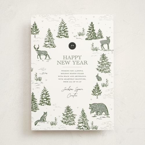 This is a pine business holiday cards with standard by Jenna Holcomb called forest animals printing on signature in standard