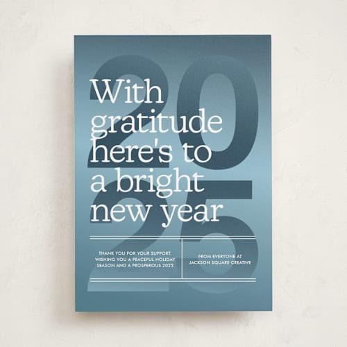This is a frozen lake business holiday cards with standard by Annie Clark called horizon printing on signature in standard