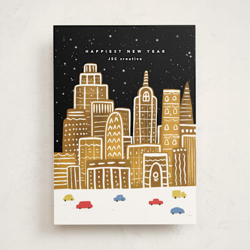 This is a noir business holiday cards with standard by chocomocacino called pumpernickel printing on signature in standard