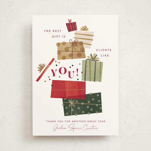 This is a stocking business holiday cards with standard by Robert and Stella called gift of gratitude printing on signature in standard