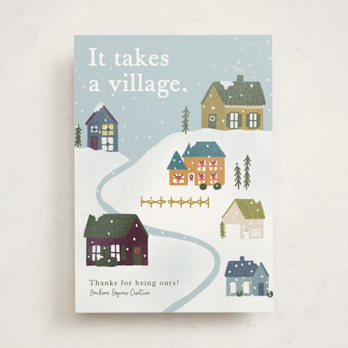 This is a olive business holiday cards with standard by Bethany Anderson called a village printing on signature in standard