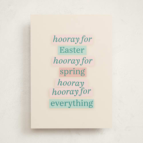 This is a cream tbd with standard by Charter Oaks Creative called hooray easter printing on signature in greeting cards