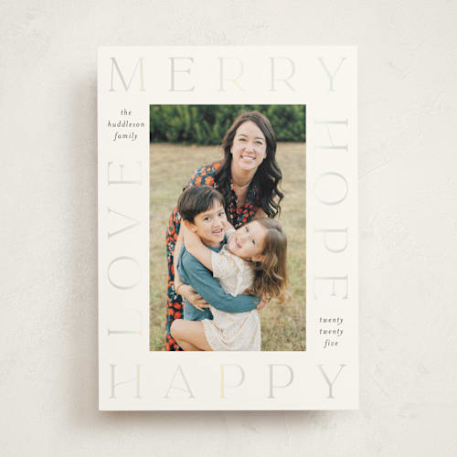 This is a snow gloss press holiday cards with gloss press by Lehan Veenker called framed in love printing on signature in standard