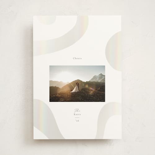 This is a smokey sage gloss press holiday cards with gloss press by Ana Sharpe called shimmer geo printing on signature in standard