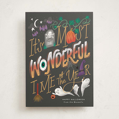 This is a cauldron halloween party invitations cards by Jackie Crawford called wonderful time of the year printing on signature in standard
