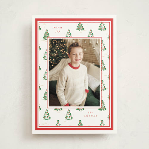 This is a candy cane photo mount holiday cards with standard by Corinne Malesic called little trees printing on doublethick in photo_mount