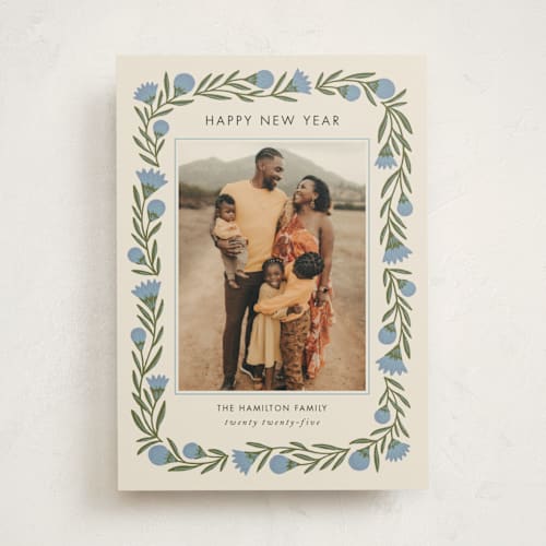 This is a blue spruce photo mount holiday cards with standard by Jen Owens called wreath wrap printing on party paper in photo_mount