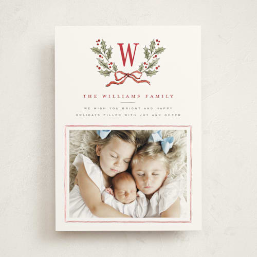 This is a holly berry photo mount holiday cards with standard by Wildfield Paper Co called holly monogram printing on recycled in photo_mount