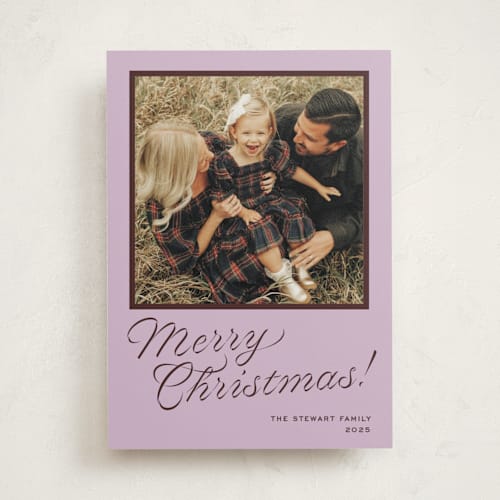 This is a plum photo mount holiday cards with standard by Megan Davis called cotillion printing on recycled in photo_mount