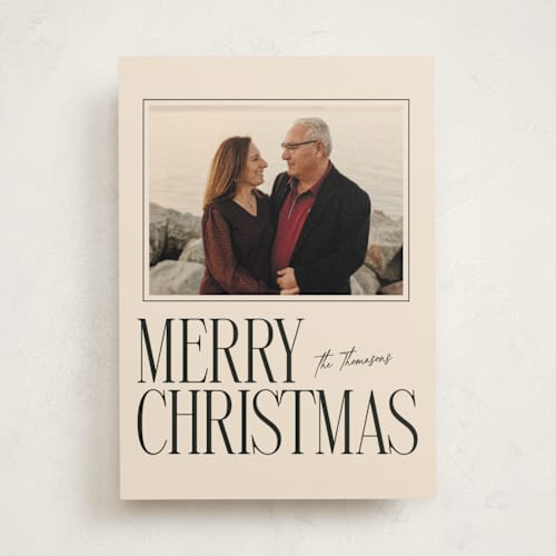 This is a eggnog photo mount holiday cards with standard by Ekko Studio called merry stack printing on recycled in photo_mount