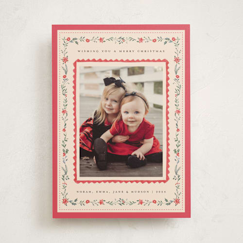 This is a peppermint photo mount holiday cards with standard by Teju Reval called festive embroidery printing on recycled in photo_mount