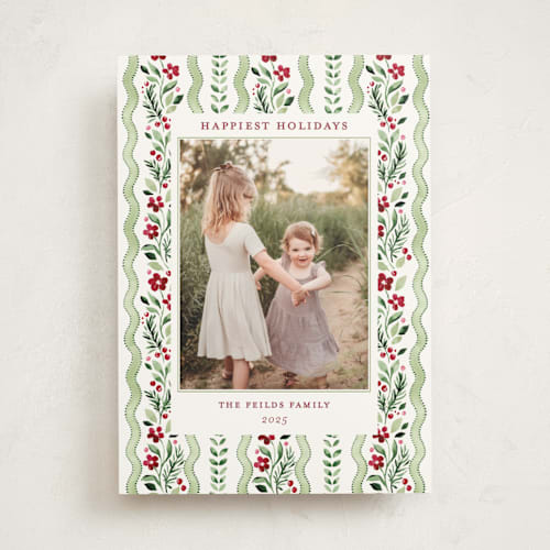 This is a sage photo mount holiday cards with standard by Sarah Knight called vintage ribbon printing on recycled in photo_mount