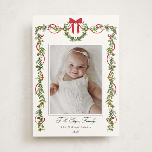 This is a candy cane photo mount holiday cards with standard by Susan Moyal called bows & ribbon printing on recycled in photo_mount