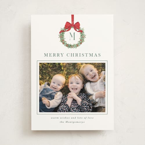 This is a wreath photo mount holiday cards with standard by Petra Kern called winter monogram printing on recycled in photo_mount