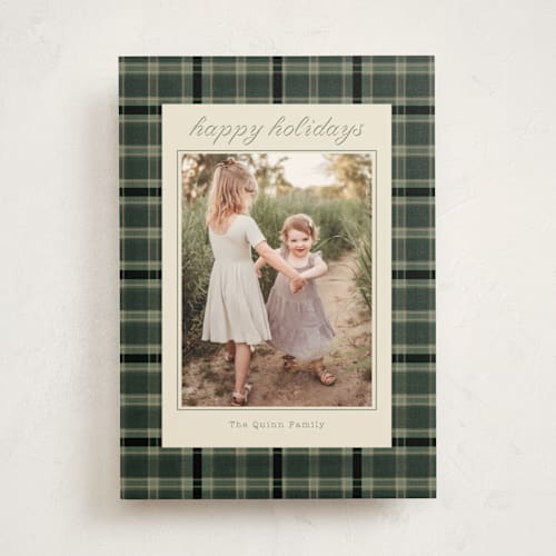 This is a forest photo mount holiday cards with standard by Baumbirdy called traditional plaid printing on recycled in photo_mount